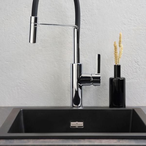 Reginox Amsterdam Black 1 Bowl Granite Kitchen Sink 460 x 460mm #4