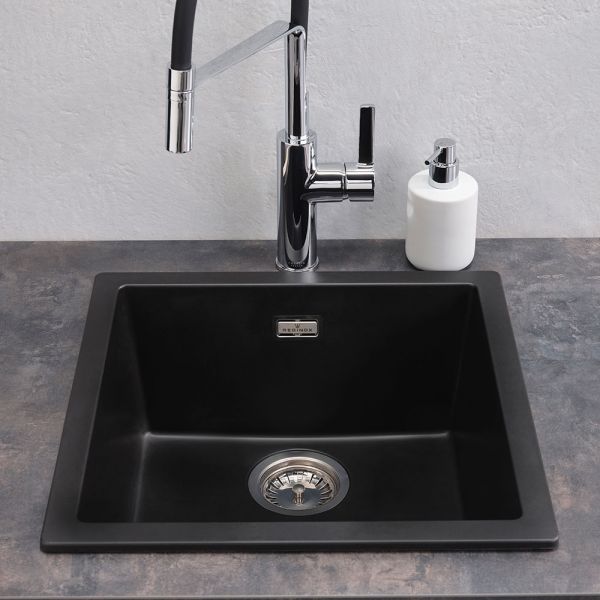 Reginox Amsterdam Black 1 Bowl Granite Kitchen Sink 460 x 460mm #2