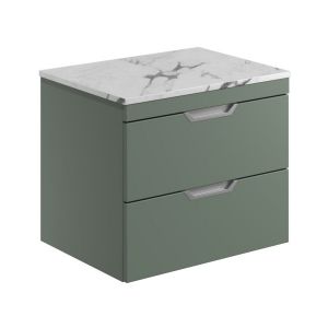 Apex Aubrey Green 600 Wall Hung Vanity Unit and Carrara Worktop