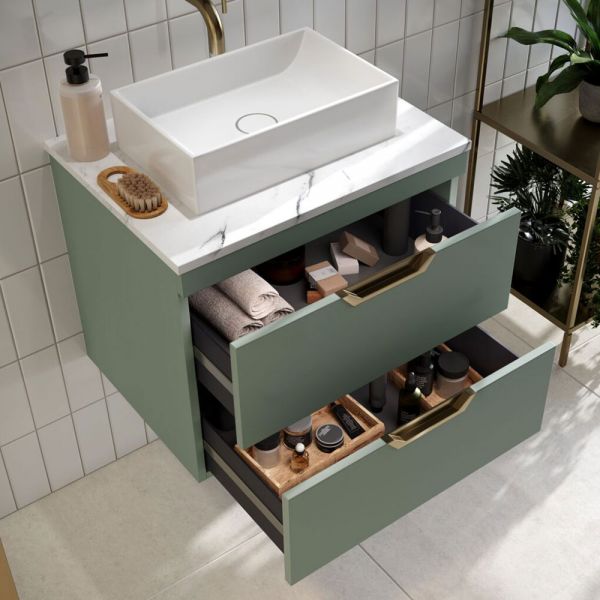 Apex Aubrey Green 600 Wall Hung Vanity Unit and Carrara Worktop #2