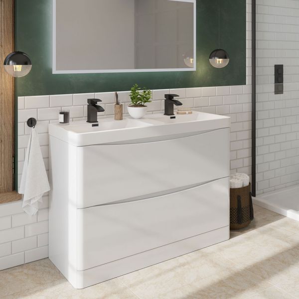 Apex Bella White 1200 Floor Standing Vanity Unit and Double Basin #2