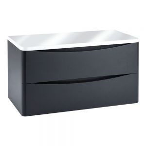 Apex Bella Matt Grey 900 Wall Hung Vanity Unit and White Worktop