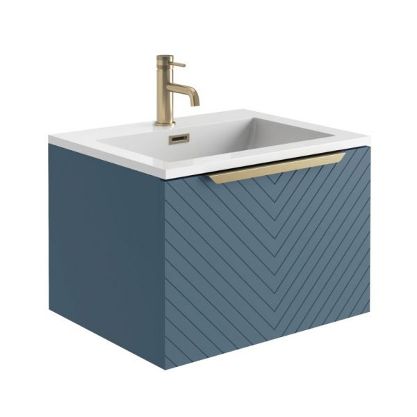 Apex Chevron Matt Blue 600 Wall Hung Vanity Unit