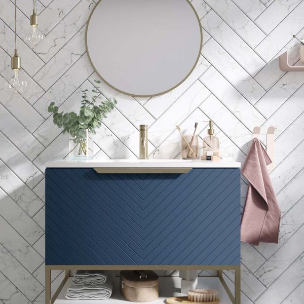 Apex Chevron Matt Blue 800 Wall Hung Vanity Unit #2