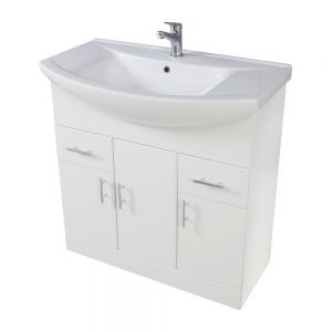 Apex Lanza White 750 Floor Standing Vanity Unit and Semi Recessed Basin
