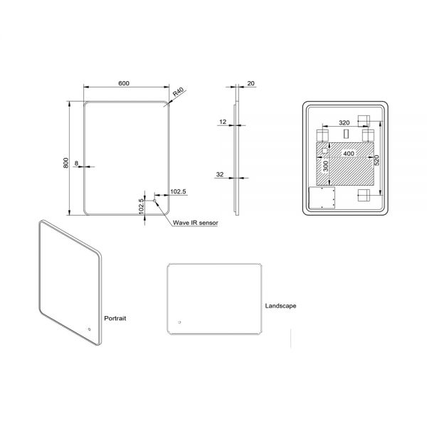 Apex Alfie Soft Edge LED Matt Black Bathroom Mirror 600 x 800mm #2