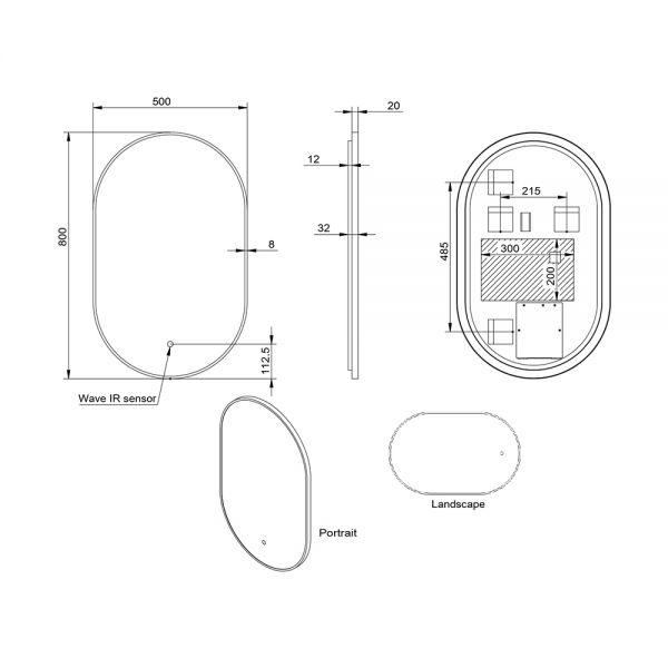 Apex Aubrey LED Matt Black Capsule Bathroom Mirror 500 x 800mm #2