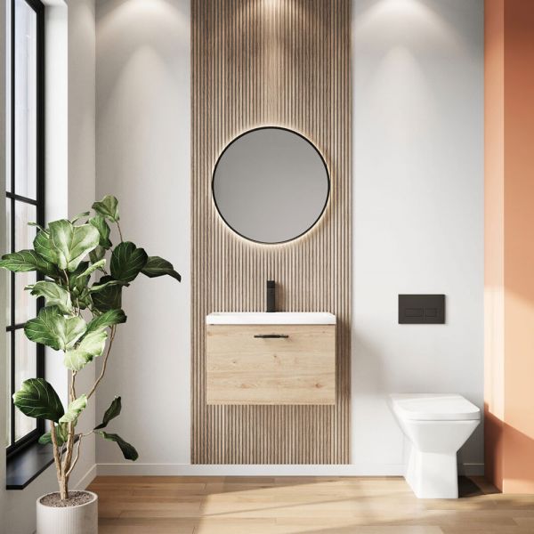 Apex Muro Plus Oak 600 Wall Hung Vanity Unit and Basin #2