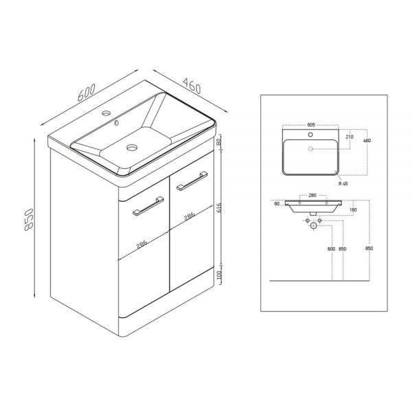 Apex Rossini Grey 600 Floor Standing Vanity Unit and Basin #2