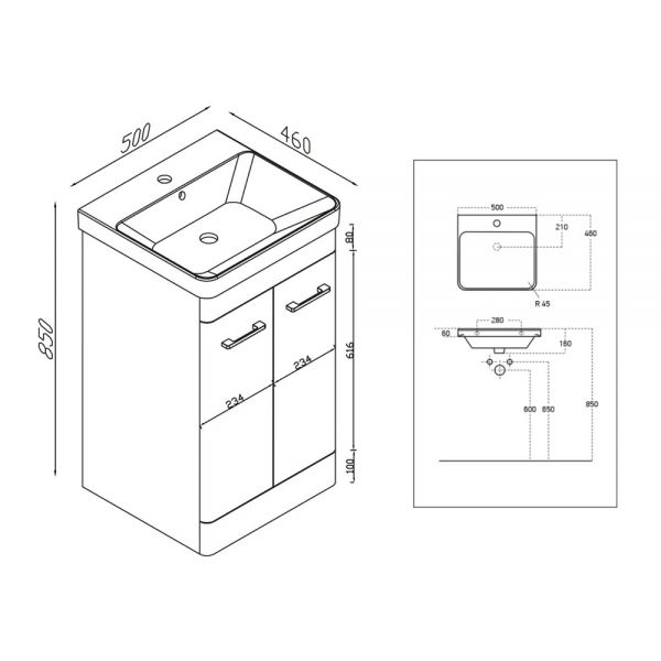 Apex Rossini White 500 Floor Standing Vanity Unit and Basin #2