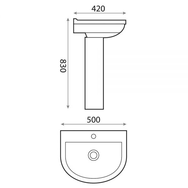 Apex Spa One Tap Hole Basin and Full Pedestal 500 x 420mm #3