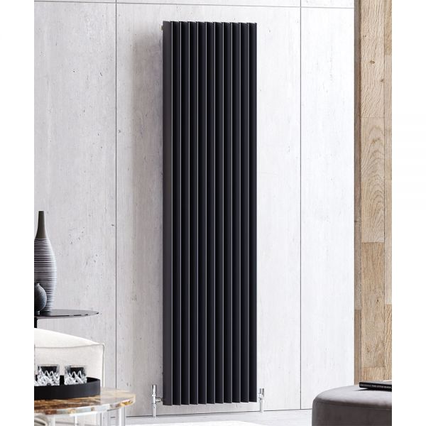 Apollo Magenta Shark Matt Black Vertical Aluminium Radiator 1800 x 355mm