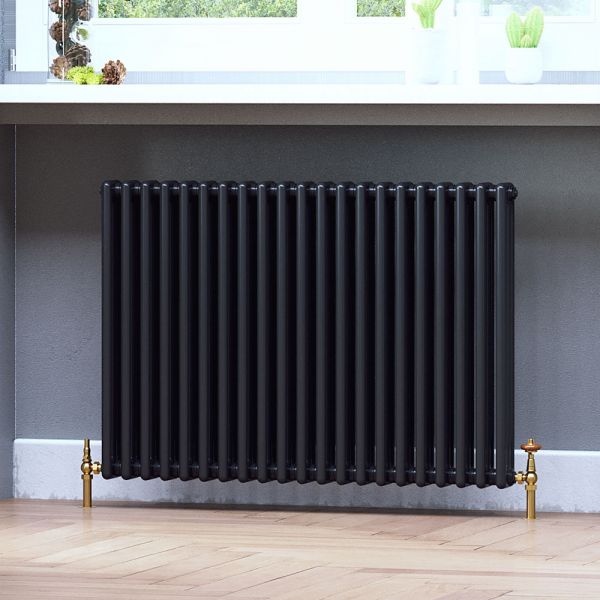 Apollo Roma Low Level Matt Black Horizontal 2 Column Radiator 400 x 1180mm