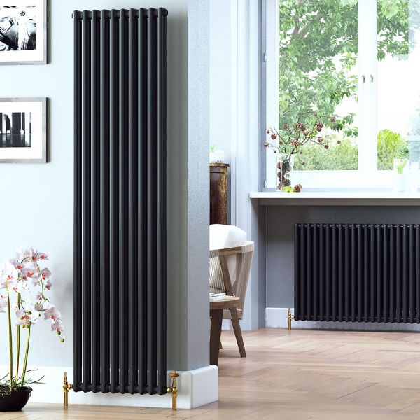 Apollo Roma Matt Black Vertical 2 Column Radiator 1500 x 582mm