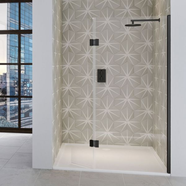 Aqata Design Solutions Matt Black DS446 1200 Walk In Shower Panel with Hinged 350 Deflector Panel