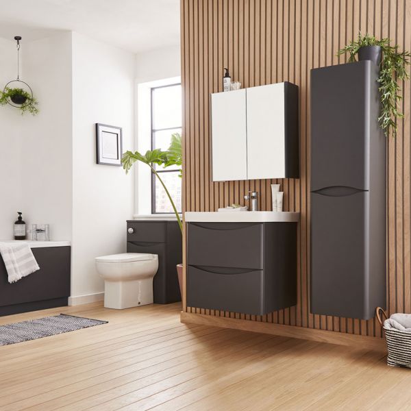 Kartell Arc 600 x 600 Matt Graphite Double Door Mirrored Bathroom Cabinet #2