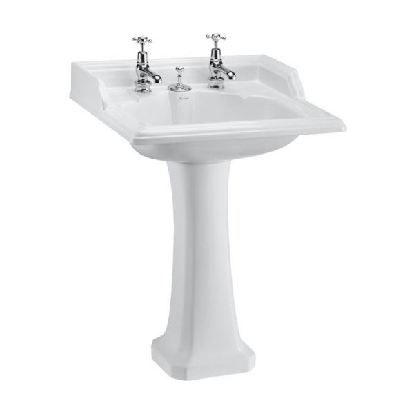 Burlington Classic 650mm Square Two Tap Hole Basin and Classic Pedestal B14