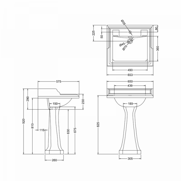 Burlington Classic 650mm Square Basin and Pedestal B15 #2