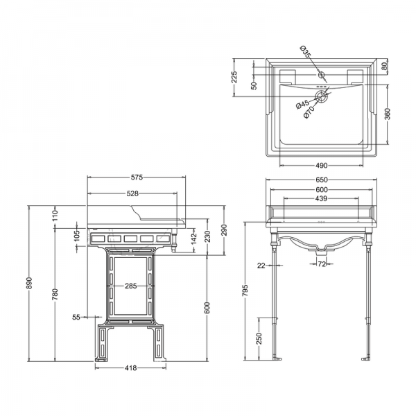 Burlington Classic 650mm Square Basin and Washstand B15 #3