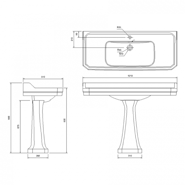 Burlington Edwardian 1200mm Rectangular Basin and Pedestal B19 #2