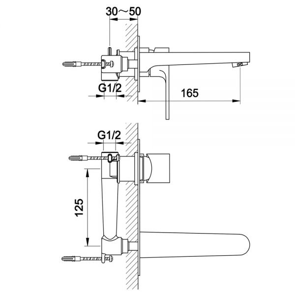 JTP Base Chrome Wall Mounted Basin Mixer Tap #2