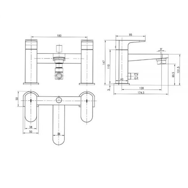 JTP Base Chrome Deck Mounted Bath Shower Mixer Tap #2