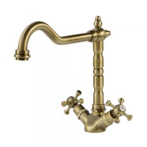 Clearwater Baroc Twin Lever Antique Bronze Monobloc Kitchen Sink Mixer Tap