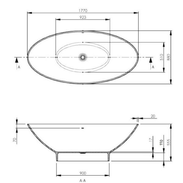 BC Designs Tasse Matt White Double Ended Freestanding Bath 1770 x 880 BAB010MW #3