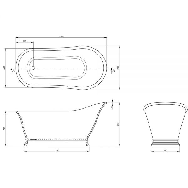 BC Designs Cian Matt White Freestanding Slipper Bath 1590 x 785mm #2