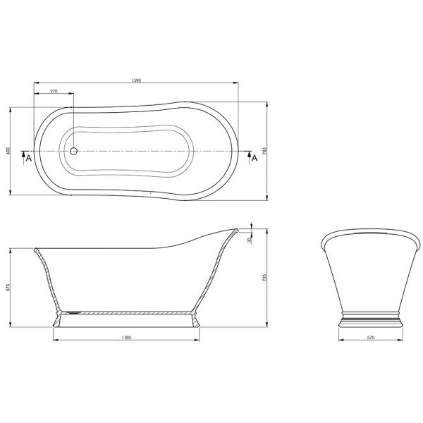 BC Designs Cian Polished White Freestanding Slipper Bath 1590 x 785mm #2