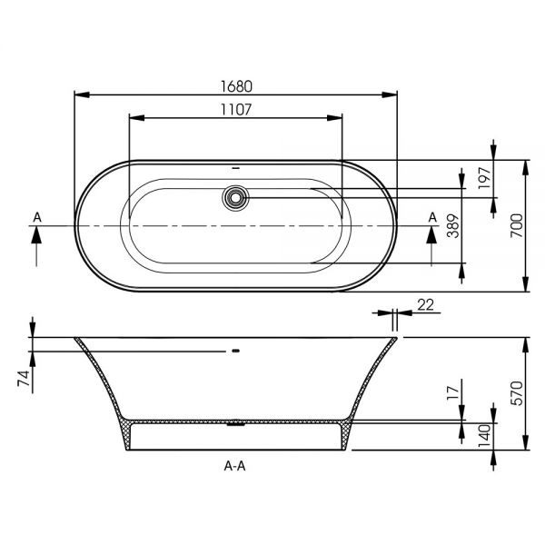 BC Designs Verdicio Matt White Double Ended Freestanding Bath 1680 x 700mm #2