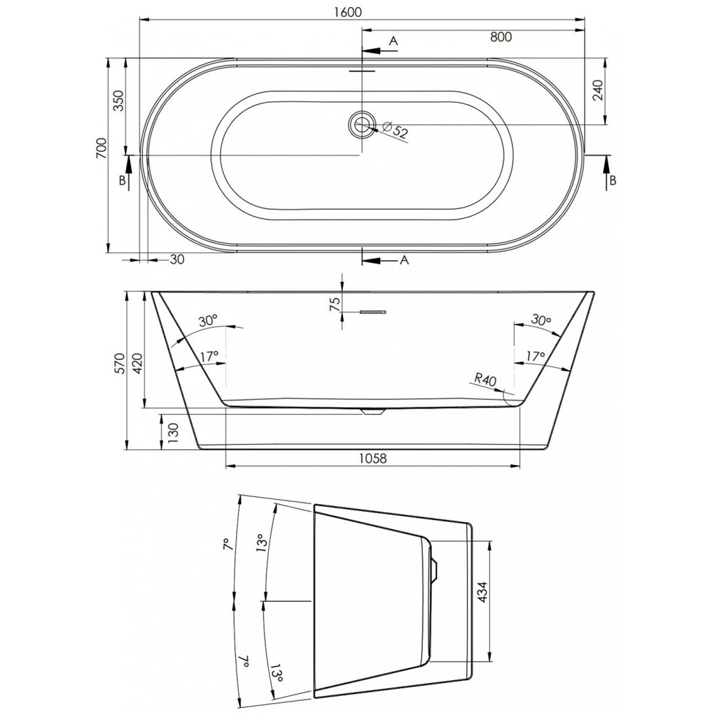 BC Designs Bletchley Double Ended Freestanding Bath 1600 x 700 BAE001