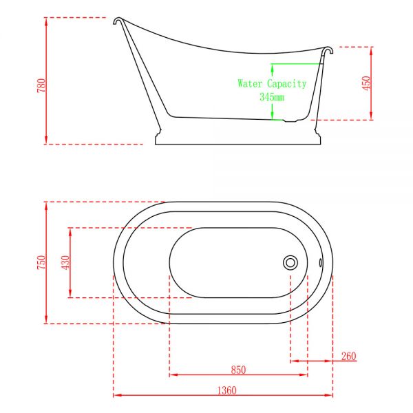 BC Designs Penny Freestanding Slipper Bath 1360 x 750mm #2