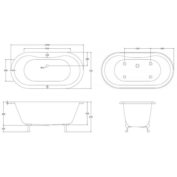 BC Designs Elmstead Freestanding Double Ended Roll Top Bath 1500 x 750mm BAU035 #4