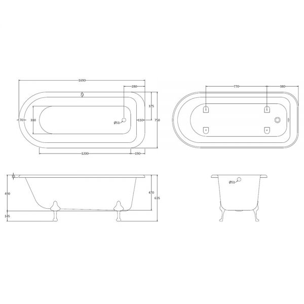 BC Designs Mistley Freestanding Single Ended Roll Top Bath 1700 x 750mm BAU057 #5