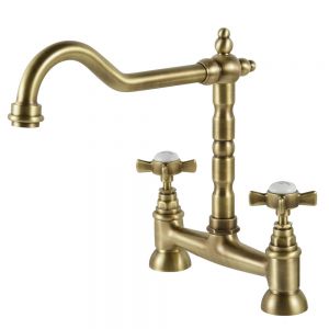 Clearwater Baroc Bridge Twin Lever Brushed Bronze Kitchen Sink Mixer Tap