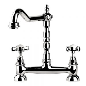 Clearwater Baroc Bridge Twin Lever Chrome Kitchen Sink Mixer Tap