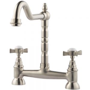 Clearwater Baroc Bridge Twin Lever Brushed Nickel Kitchen Sink Mixer Tap