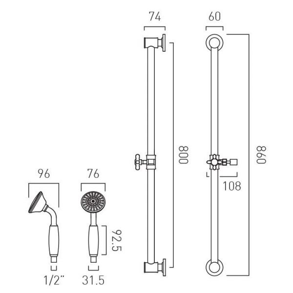 Vado Booth &amp; Co Axbridge Nickel Slider Rail Shower Kit #3