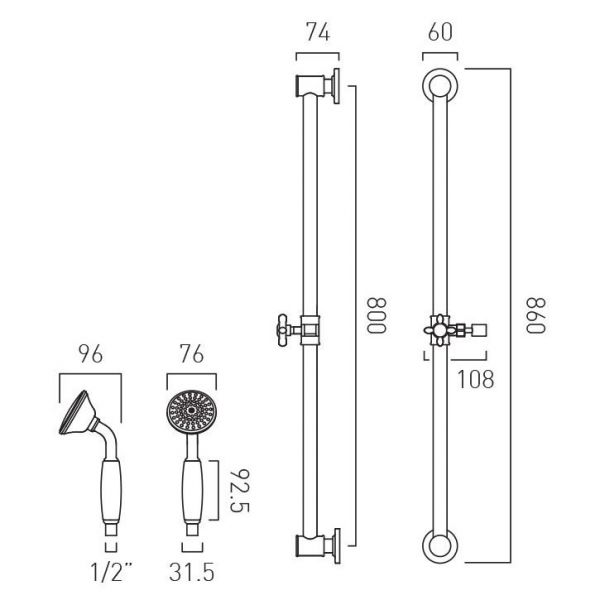 Vado Booth &amp; Co Axbridge Chrome Slider Rail Shower Kit #2