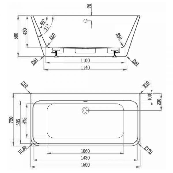 BC Designs Ancora Square Back To Wall Double Ended Bath 1500 x 720mm BAS023 #2