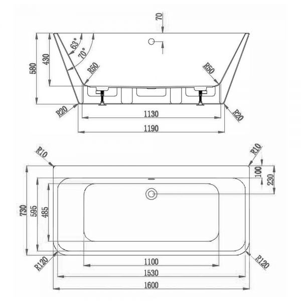 BC Designs Ancora Square Back To Wall Double Ended Bath 1600 x 730mm BAS024 #2