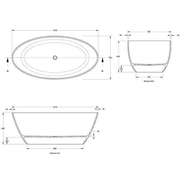 BC Designs Projekt Esseta Polished White Double Ended Freestanding Bath 1510 x 760 BAB071 #5