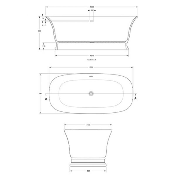 BC Designs Bampton Double Ended Freestanding Bath 1555 x 740 BAB032 #4