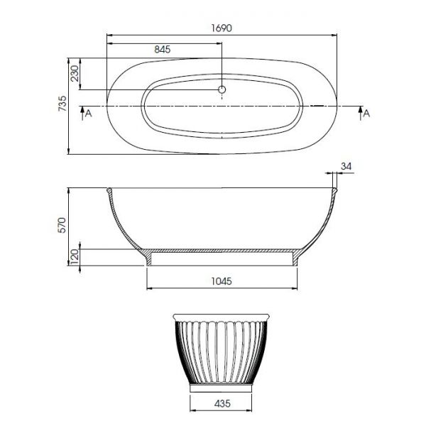BC Designs Casini Double Ended Freestanding Bath 1690 x 735 BAB035 #6