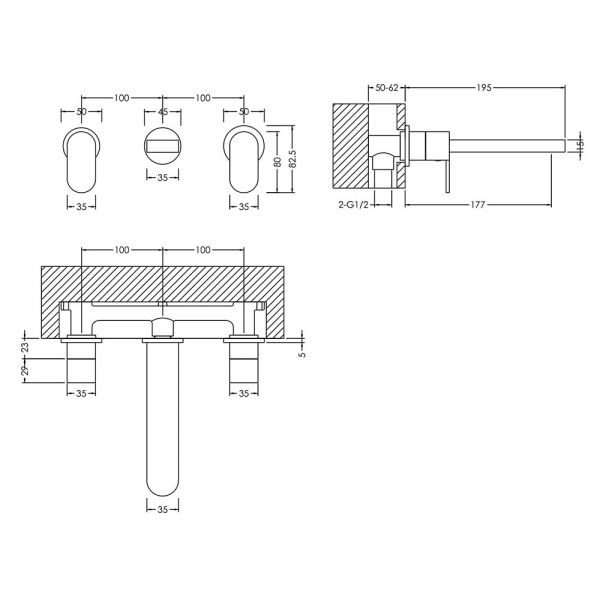 BC Designs Chelmsford Chrome 3 Hole Wall Mounted Basin Mixer Tap #2