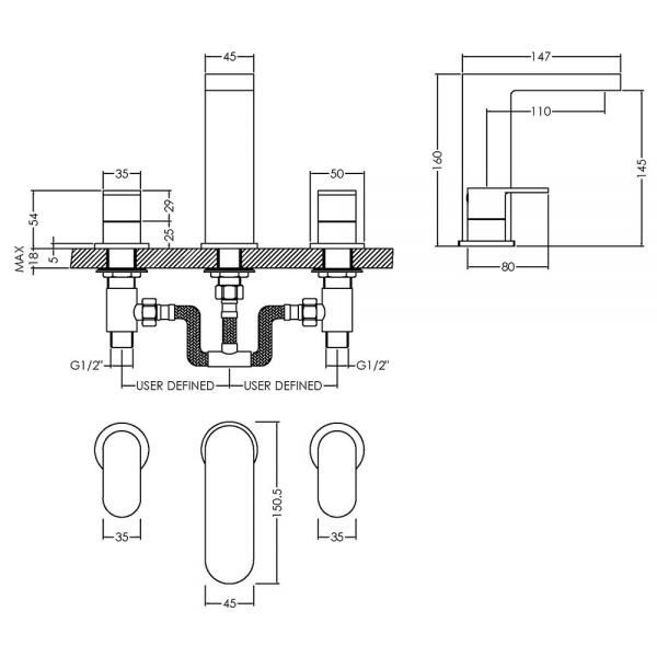 BC Designs Chelmsford Chrome Deck Mounted 3 Hole Basin Mixer Tap with Pop Up Waste #2