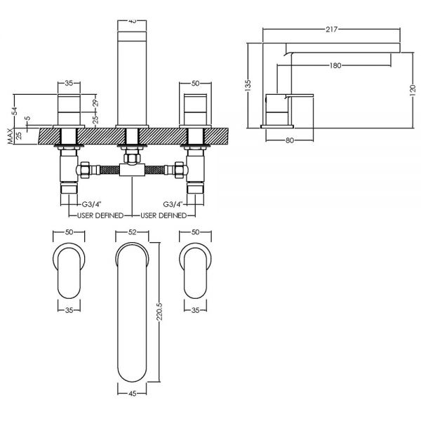 BC Designs Chelmsford Chrome Deck Mounted 3 Hole Bath Filler Tap #2