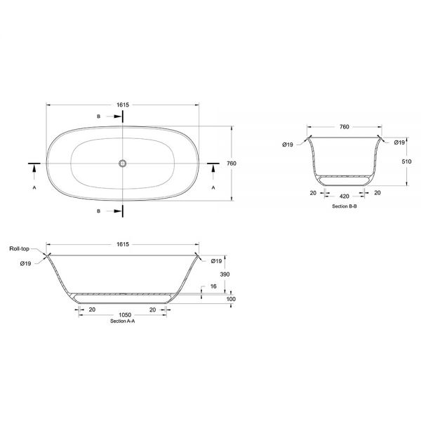 BC Designs Omnia Double Ended Freestanding Bath 1615 x 760 BAB078 #3