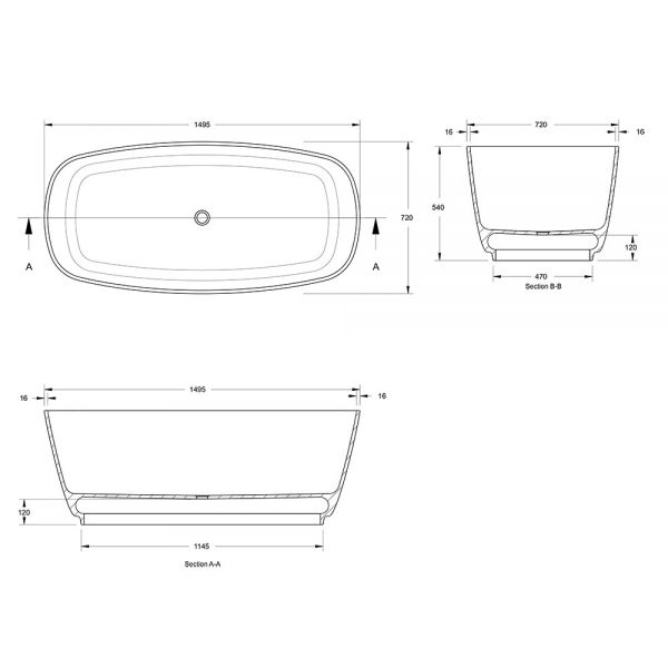 BC Designs Projekt Divita Matt White Double Ended Freestanding Bath 1495 x 720 BAB074 #5
